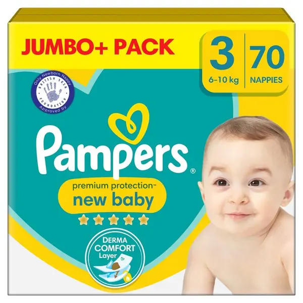 Pampers New Baby Size 3 Jumbo Plus Pack 70 Nappies