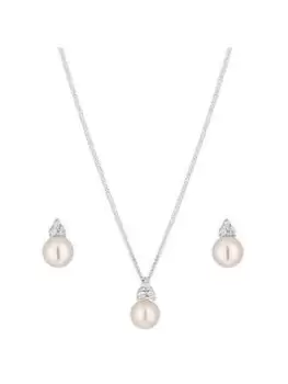 Simply Silver Sterling Silver 925 Freshwater Pearl Set - Gift Boxed, Silver, Women