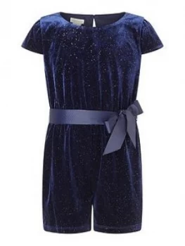 Monsoon Girls S.E.W. Velvet Glitter Playsuit - Navy, Size 3-4 Years, Women