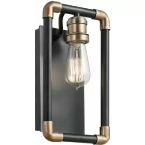 Loops - Wall Light Sconce Black and Natural Brass LED E27 60W Bulb