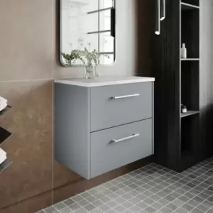 Juno Wall Hung 2-Drawer Vanity Unit with Bellato Grey Worktop 600mm Wide - Coastal Grey - Hudson Reed