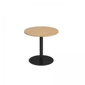 Monza circular dining table with flat round Black base 800mm - oak