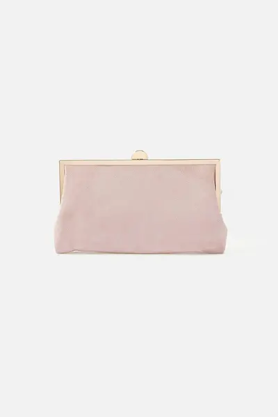 Accessorize Suedette Clip Frame Clutch Bag Nude