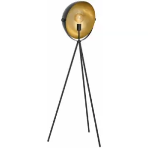 Tripod Floor Lamp Light Black Stem Outer Gold Inner Shade Bulb E27 1x40W