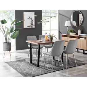 Furniture Box Kylo Brown Wood Effect Dining Table and 4 Grey Pesaro Silver Chairs