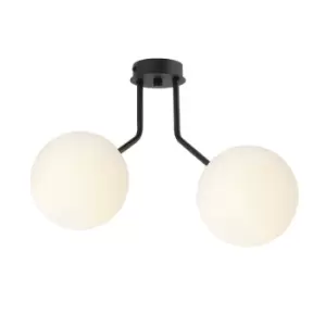 Nova Black Globe Ceiling Light with White Glass Shades, 2x E14