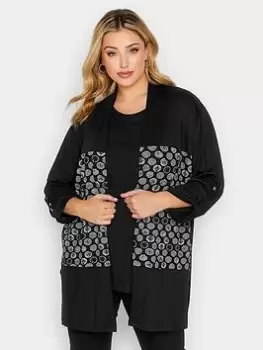 Yours Block Detail Cardigan - Black, Size 20, Women