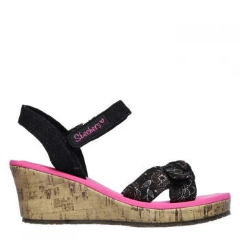 Skechers Tik Ban Cut Junior Girls Wedge Sandals - Black