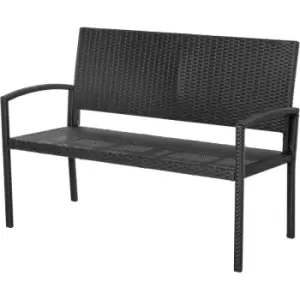 Outsunny Patio Rattan 2 Seater Garden Bench Love Seater Garden Armchair Black - Black