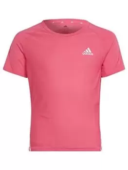 adidas Junior Girls 3 Stripe Training Icons Short Sleeve T-Shirt - Bright Pink, Bright Pink, Size 11-12 Years, Women