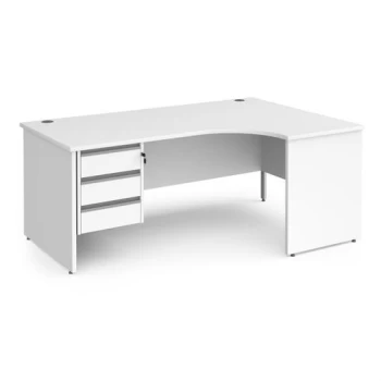 Office Desk Right Hand Corner Desk 1800mm With Pedestal White Top And Panel End Leg 800mm Depth Contract 25 CP18ER3-S-WH