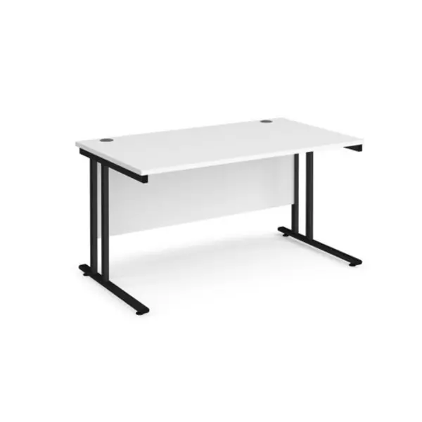 Maestro 25 Office Desk 1400mm Rectangular Desk With Cantilever Leg White Tops With Black Frames 800mm Depth Maestro 25 MC14KWH