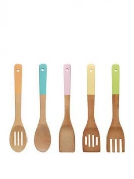 Premier Housewares 5 Piece Pastel Coloured Bamboo Utensil Set - Multi