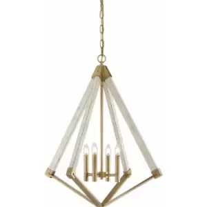 4 Bulb Chandelier Hanging Pendant LIght Weathered Brass LED E14 60W Bulb