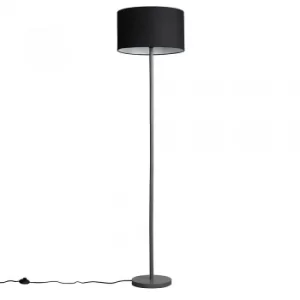 Heather Light Grey Wood Floor Lamp with XL Black Reni Shade