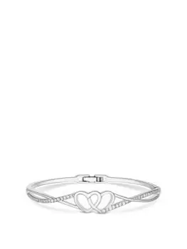 Jon Richard Jon Richard Silver Plated Double Heart Bangle Bracelet, Silver, Women