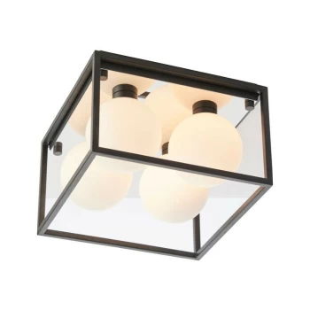 Merano Matera Bathroom 4 Light Ceiling Semi Flush Matt Black & Matt Opal Glass IP44