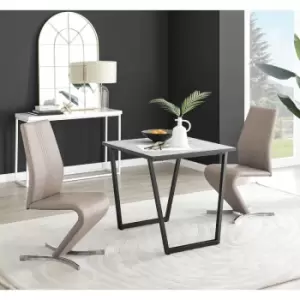 Furniturebox UK - Furniturebox Carson White Marble Effect Square Dining Table & 2 Cappuccino Willow Faux Leather Chairs