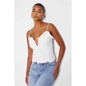 I Saw It First White Ruched Plunge Front Top - White