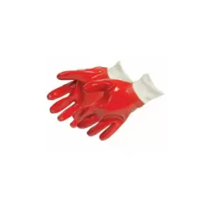 Loops - Red pvc Protective Work Gloves With Knitted Cuffs One Size