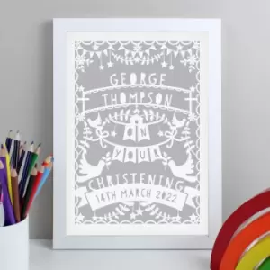 Personalised Grey Papercut Style Framed Print White