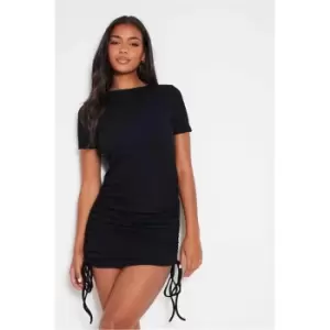 I Saw It First Black Rib Ruched Side Bodycon Dress - Black