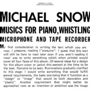 Musics for Piano Whistling Microphone and Tape Recorder by Michael Snow Vinyl Album