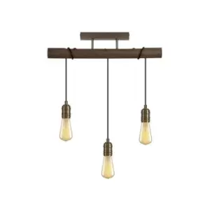 Luminosa Flush Ceiling, 3 x E27, Medium Oak, Antique Brass