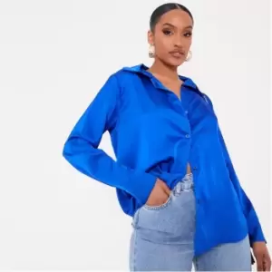 I Saw It First Satin Button Front Shirt - Blue