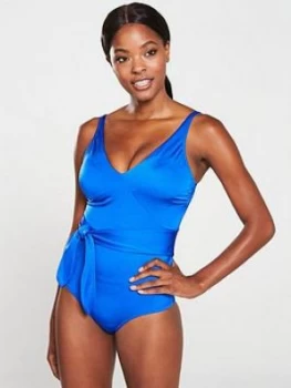 Pour Moi Azure Wrap Control Suit - Deep Blue, Deep Blue, Size 12, Women