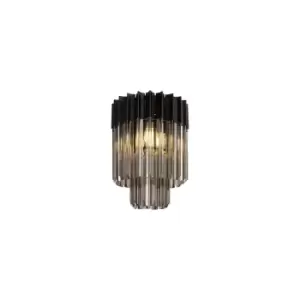 Poland Ceiling Lamp Round 3 Light E14, Matt Black, Smoke Sculpted Glass