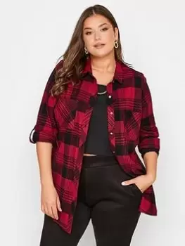 Yours Brushed Boyfriend Check Shirt. Red/black, Red, Size 30-32, Women