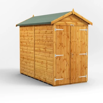 8x4 Power Windowless Apex Double Door Garden Shed - Brown