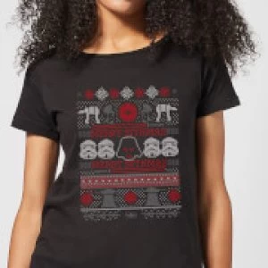 Star Wars Merry Sithmas Knit Womens Christmas T-Shirt - Black - S