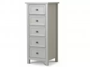 Julian Bowen Maine Dove Grey 5 Drawer Tall Narrow Chest of Drawers Flat Packed