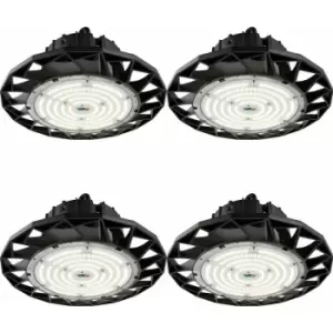 4 pack High Bay Emergency Pendant Light 200W Daylight White LED - Matt Black