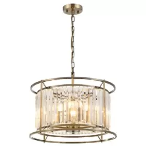 Luminosa Guilford Ceiling Pendant, Semi Ceiling Lamp Convertible, 6 Light E14, Antique Brass, Clear