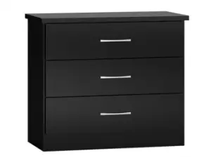 Seconique Nevada Black High Gloss 3 Drawer Chest of Drawers