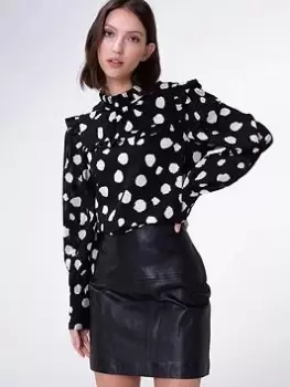 Aligne Gaura Spot Ruffle Detail Top - Black/White Spot