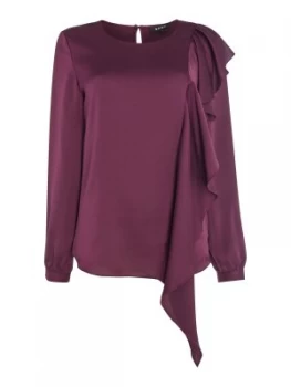 DKNY Long sleeve ruffle front blouse Aubergine