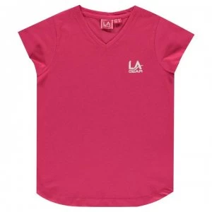 LA Gear V Neck T Shirt Junior Girls - Dark Pink