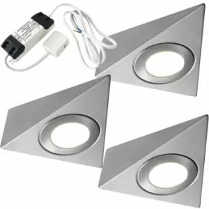 3x BRUSHED NICKEL Pyramid Surface Under Cabinet Kitchen Light & Driver Kit - Natural White LED