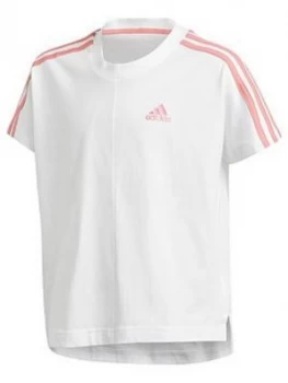 adidas Girls Junior G 3-Stripes T-Shirt - White/Pink, Size 4-5 Years, Women