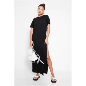 I Saw It First Black Rib Short Sleeve Oversized Maxi Dress - Black