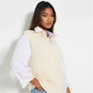 I Saw It First Half Zip Knitted Sweater Vest - Cream