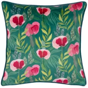 House of Bloom Poppy Cushion Teal, Teal / 43 x 43cm / Polyester Filled