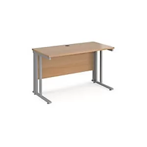 Rectangular Straight Desk Beech Wood Cable Managed Legs Silver Maestro 25 1200 x 600 x 725mm