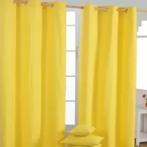 Homecapes Plain Yellow Cotton Eyelet Curtains 137 x 182cm - Yellow