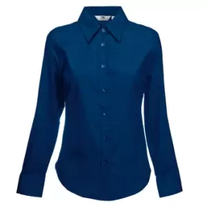 Fruit Of The Loom Ladies Lady-Fit Long Sleeve Oxford Shirt (2XL) (Navy)