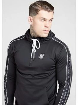 SikSilk Quarter Zip Overhead Panel Tape Hoodie - Black